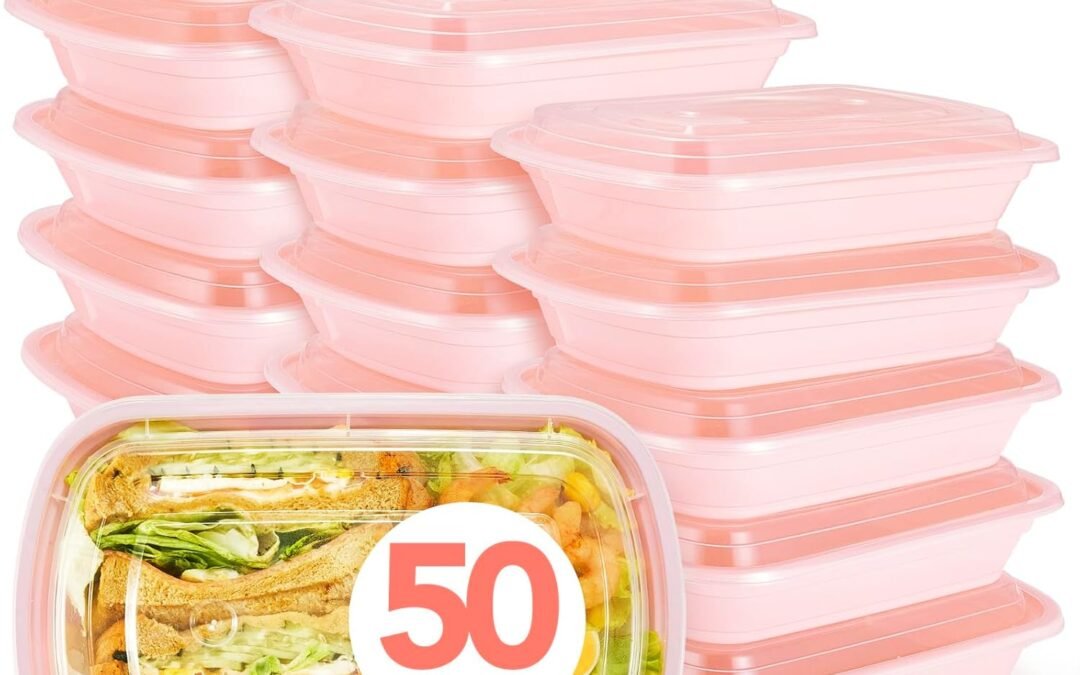 OEM Glotoch Express 50 Pack Pink Meal Prep Containers, 32oz to Go Containers for Food, Disposable Plastic Food Containers with Lids for Microwave Dishwasher Freezer Safe, Pink Factory