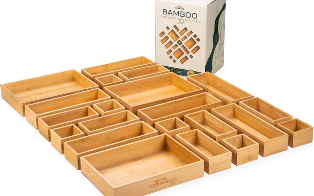 OEM Grow Forward Bamboo Drawer Organizer Boxes – Set of 21 Wooden Drawer Organizers for Kitchen, Bathroom, Office, Desk, Vanity, Makeup – Non-Slip Junk Drawer Organizer Trays for Storage and Organization Factory