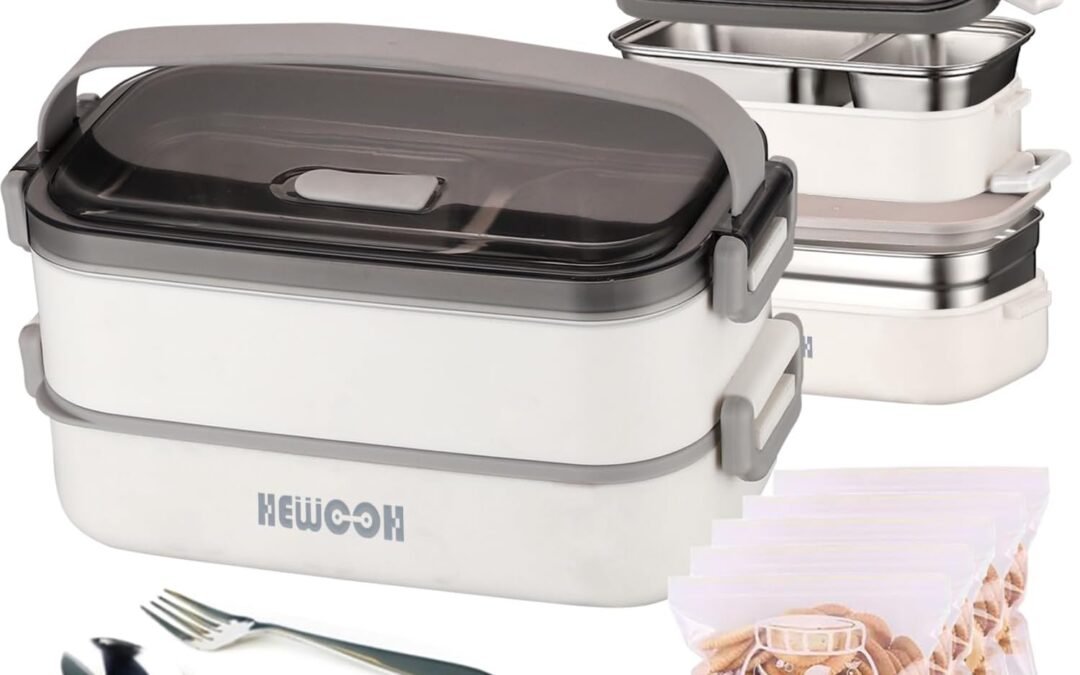 OEM HEWOOH 1400ml Bento Box Adult Lunch Box – Two Layers Design, Microwave and Dishwasher Safe, Sturdy and Detachable. (White double layer) Factory