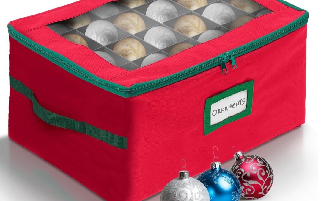 OEM HOLDN’ STORAGE Christmas Ornament Storage Container Box with Dividers – Convenient Durable 3 Individual Removable Trays Fits Up to 72-3” Ornaments, Red Factory