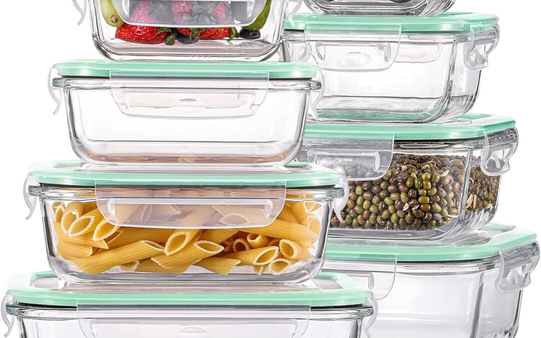 OEM HOMBERKING 8 Pack Glass Food Storage Containers with Lids, Meal Prep Containers, Airtight Bento Boxes with Leak Proof Locking for Microwave, Oven, Freezer and Dishwasher, BPA Free, 5-35oz, light blue Factory