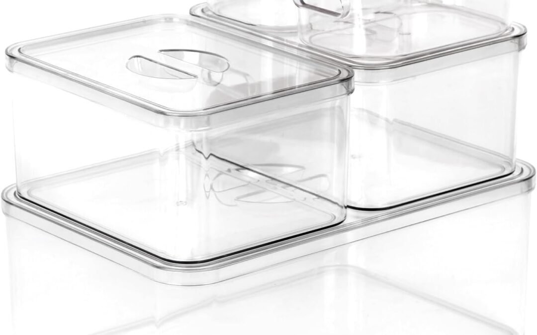OEM Hight quality Clear Plastic Storage Bins with Bamboo Lids, Storage Container,Orgaizer,Stackable Storage Containers for Organizing Medicine Cabinet Organizer, Craft Room, Bread Box. Factory