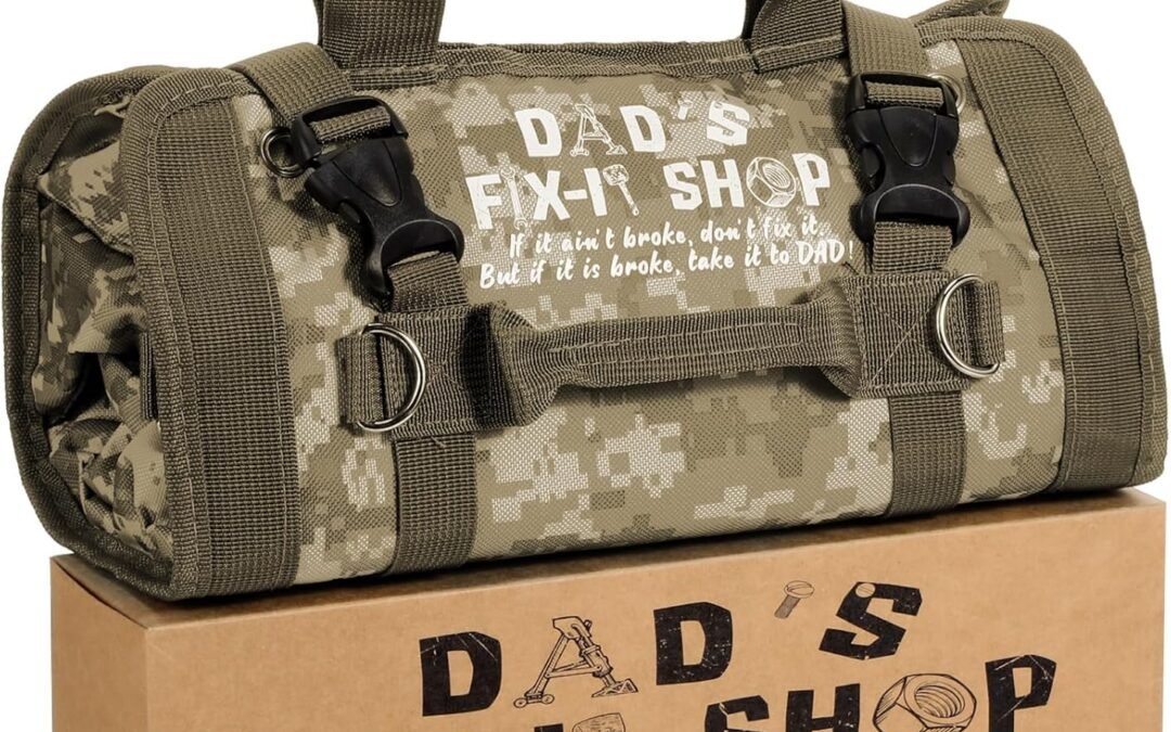 OEM Hillban Roll up Tool Bag and Kraft Paper Box Set for Dad Father’s Day Gifts Heavy Duty Portable Tool Bag with Shoulder Strap and 2 Detachable Pockets Survival Kit Mens Gifts for Him(Camouflage Color) Factory
