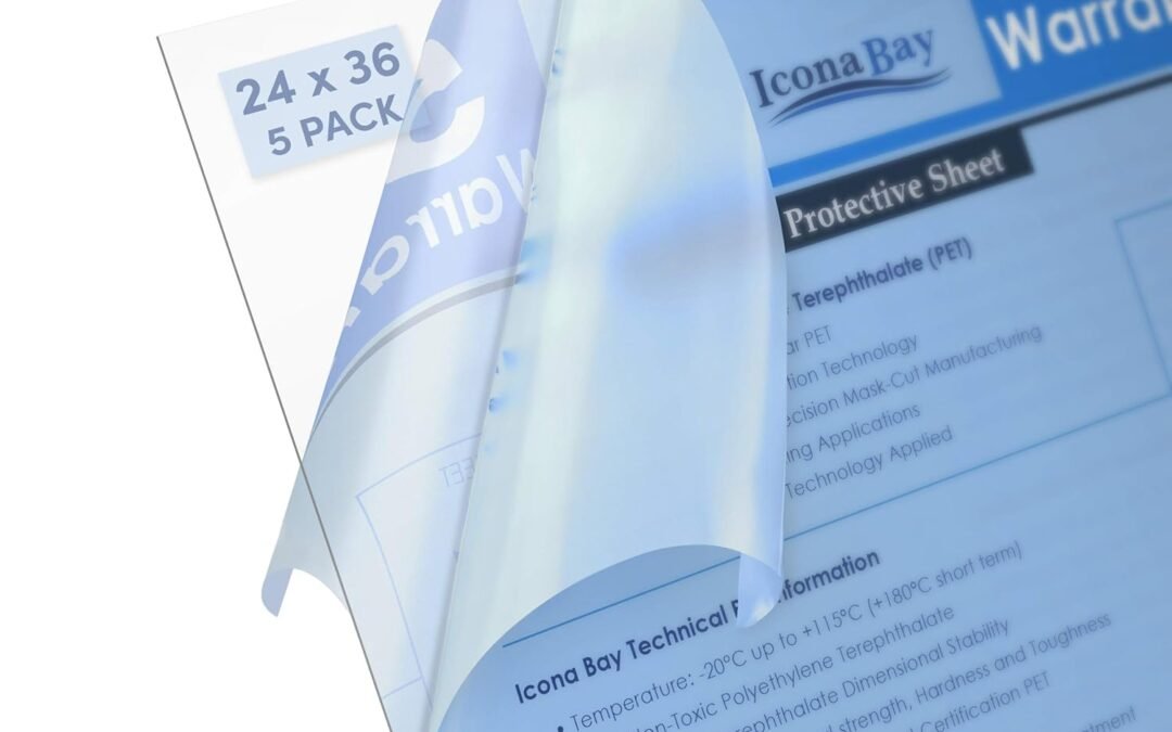 OEM Icona Bay PET Plexiglass, Thin & Flexible Plastic Sheets (24×36 x 0.03 inch, Clear, 5 Pack), PET Sheeting is Pliable Unlike Acrylic, Easy to Cut for DIY Art Projects & Protective Barriers Factory