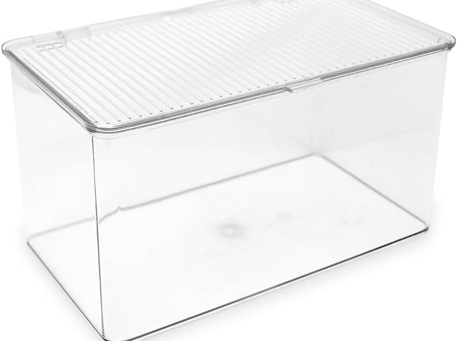 OEM Isaac Jacobs Large Stackable Organizer Bin (10.75” x 6.5” x 6.1”) w Hinged Lid Clear Storage Box Home Office School Fridge Bathroom Kitchen Pantry Container BPAFree Food Safe (Large Clear) Factory