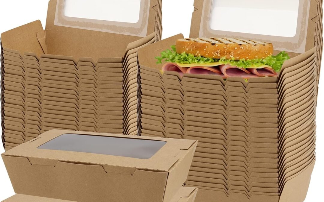 OEM KEILEOHO 60 Pack Take Out Kraft Brown Boxes with Clear Window, 40oz Take Out Food Containers, Catering To Go Pastry Boxes, Disposable Paper Food Boxes for Pastries, Dessert Factory