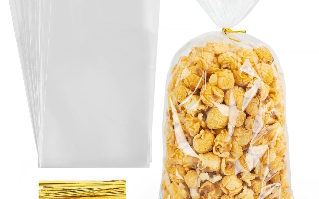 OEM Labeol 100pcs Cellophane Bags 7X14 Popcorn Bags Treat Bag with Ties Goodie Clear Gift Bag for Packaging Party Favor Cookie Candy Bakery Plastic Cellophane Wrap Factory