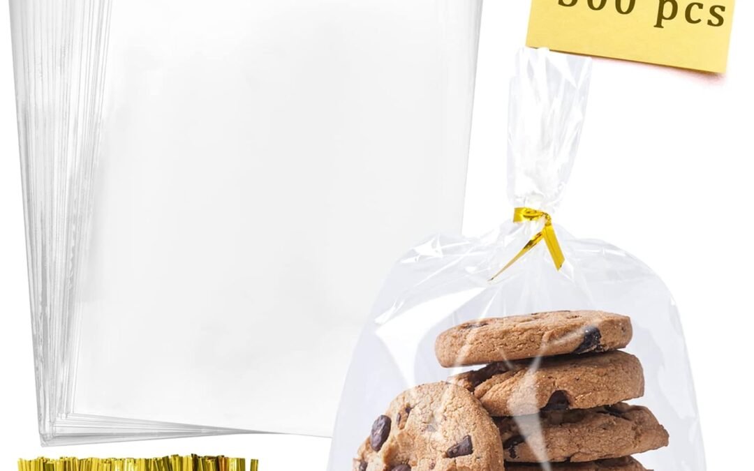 OEM Labeol Cellophane Bags – 300 Pcs 5×7 Clear Plastic Treat Bags with Ties for Packaging Favor Gift Cookie Candy Bakery Factory