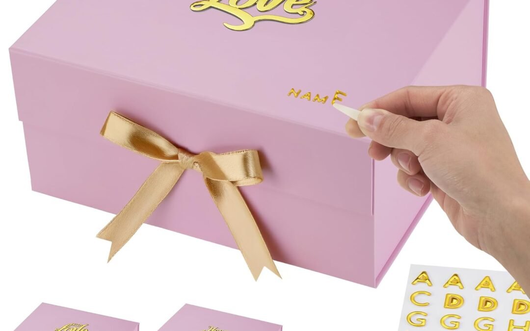 OEM Large Pack Of 3 Pink Gift Box 12x9x6 Inches – Personalized Mother’s Name DIY Kit, Magnetic Lid & Bow – 3D “With Love” Text, Card, Bag & Tissue Paper – Perfect for Mother’s day, Weddings, Birthdays, Groomsmen & More Factory