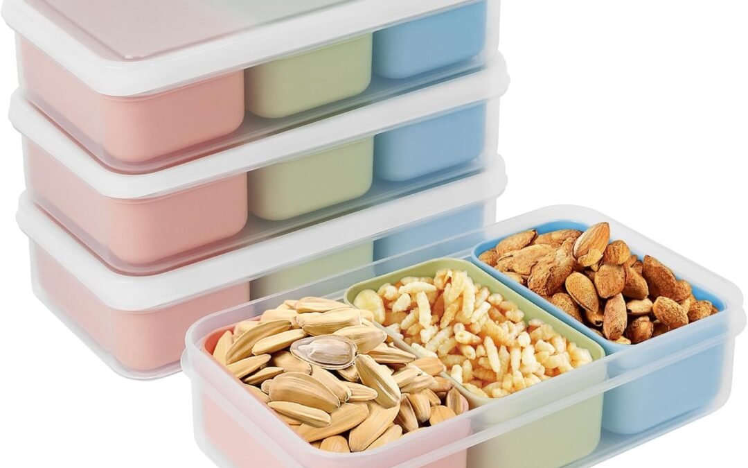 OEM Linkidea 4 Set Small Snack Containers with 3 Removable Compartments, Reusable Food Prep Storage Box, Safe in Refrigerators, Microwaves, Dishwashers (Single Capacity: 4.5 oz) Factory