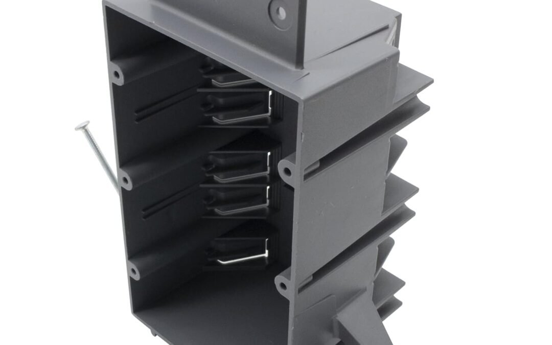 OEM MAKERELE 3-Gang New Work Electrical Outlet Box, 44 Cubic Inches Electrical Outlet Plastic Boxes, Grey PVC Nail Outlet Box with ETL Listed, Fire Rated for Two Hours(1 Pack) Factory