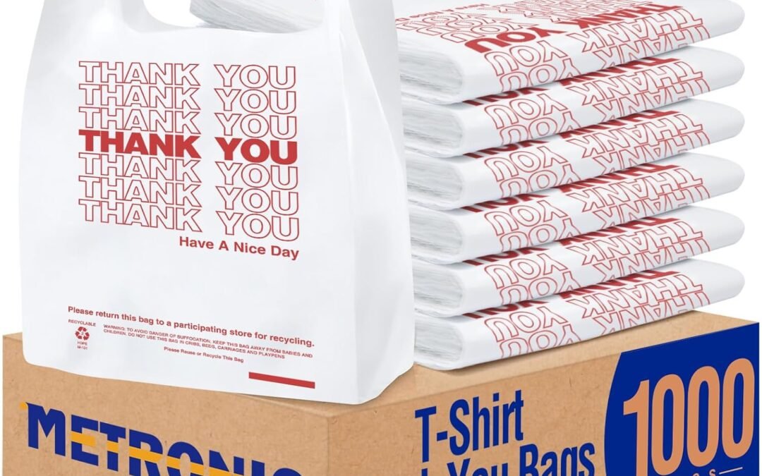 OEM METRONIC 1000 Count White Thank You Bags with Handles, 12″ x 6.5″ x 21″ Plastic Carry Bags for Retail, Supermarket, Grocery Shopping Bag for T-shirt Packaging, Takeout, Convenience Stores, in Bulk Factory