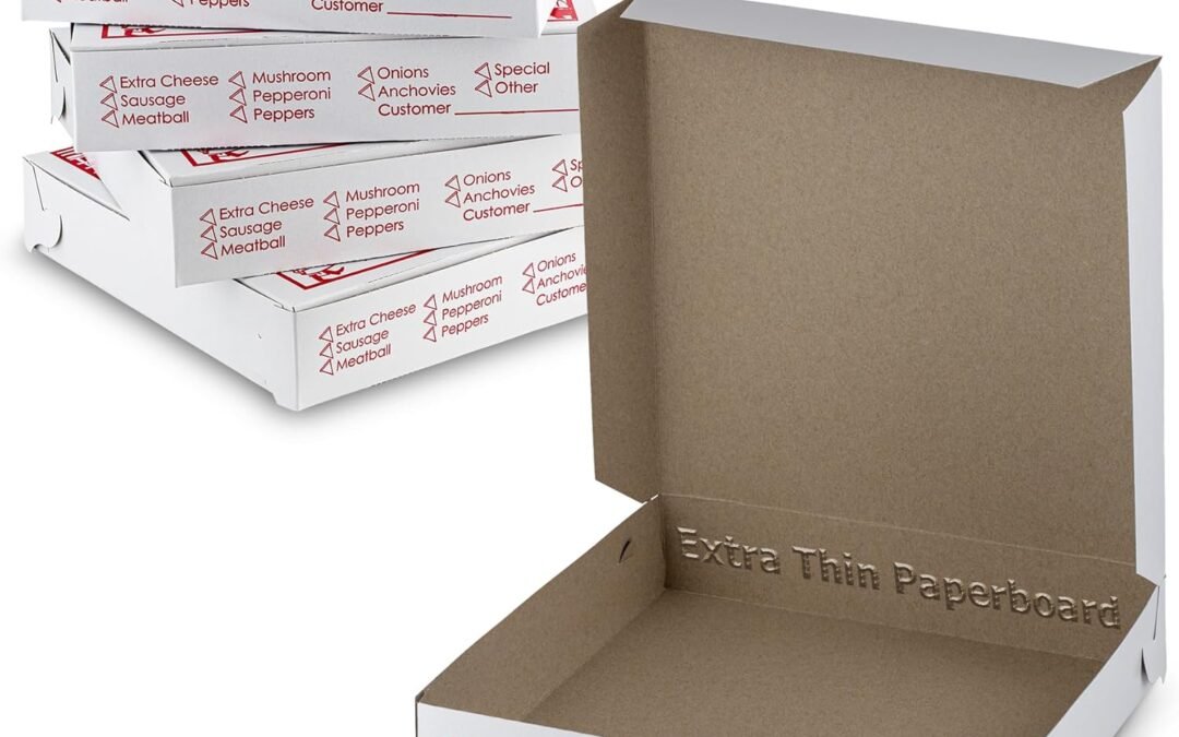OEM MT Products White-Red Pizza Box 12″ x 12″ x 2″ – Extra Thin Pizza Boxes with Design (Pack of 10) – Made in the USA Factory