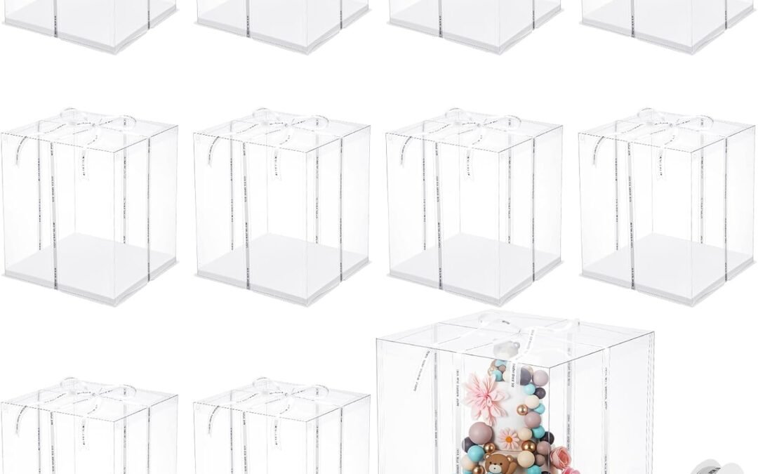 OEM Maxdot 10 Pcs Transparent Tall Cake Boxes 13.4″ x 13.4″ x 16″ Large Clear Cake Box with Ribbon Cake Carrier PET Wedding Cake Storage Container Gift Boxes for Party Birthday Dessert Display (Beige) Factory