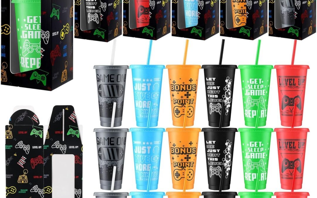 OEM Mifoci 24 Sets Video Game Party Favors 24 oz Gamer Cup with Lids and Straws Gaming Paper Gift Boxes Plastic Reusable Gamer Tumbler for Game Birthday Party Supplies Gifts(Multicolor) Factory