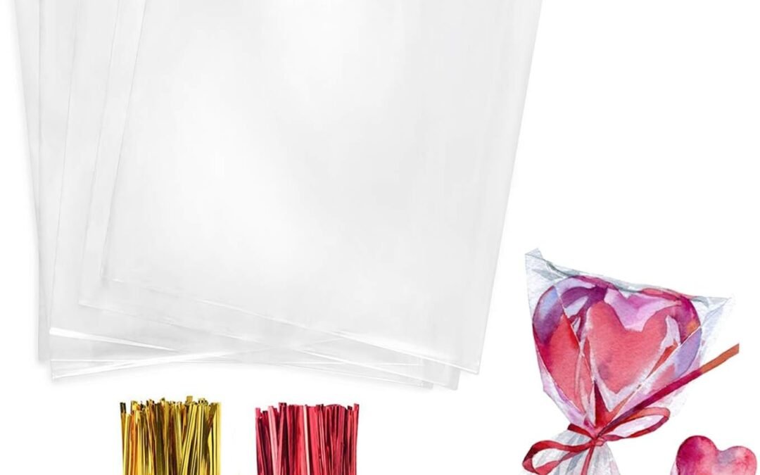 OEM Morepack 3×4 Inches Clear Cellophane Bags 200 Pcs OPP Plastic Treat Bags with 200 Twist Ties for Gift Wrapping, Packaging Lollipop, Candies, Dessert, Cakepop, Cookies, Chocolate Factory