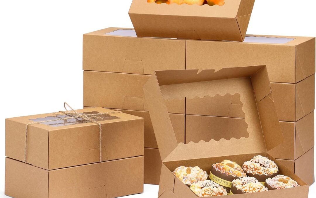 OEM Moretoes 28pcs Cookie Boxes with Window, 9x6x3 Inch Brown Bakery Boxes Pastry Containers for Chocolate Covered Strawberries, Father’s Day, Candy, Muffins, Donuts Factory