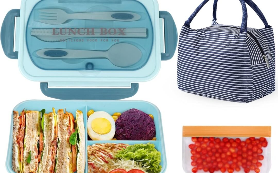 OEM NatraProw Bento Box Adult Lunch Box with Bag, Lunch Containers for Adults, BPA Free, 3 Compartment Lunch Box Microwave safe, Lunch Bag with Containers Included, Blue Factory
