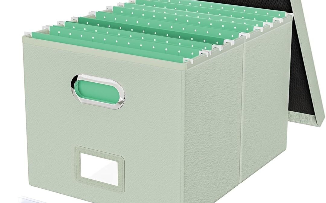 OEM Oterri File Organizer Box,Filing Box with Lid,File Box for Letter/Legal File Folder Storage, Portable Hanging File Box for Office/Decor/Home,1 Pack, Grey-green(Leather),Box only Factory