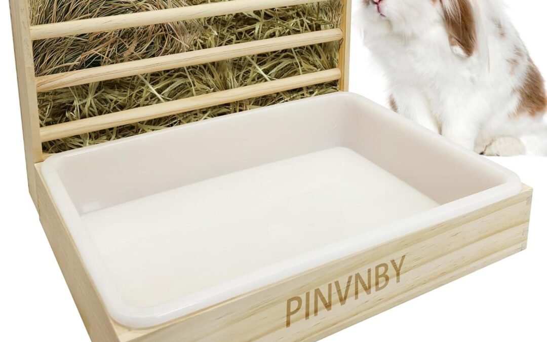 OEM PINVNBY Bunny Hay Rack with Plastic Litter Box, Rabbit Grass Manger Holder, Guinea Pig Wooden Feeder and Toilet Set, Practical Rabbit Cage Furniture Factory