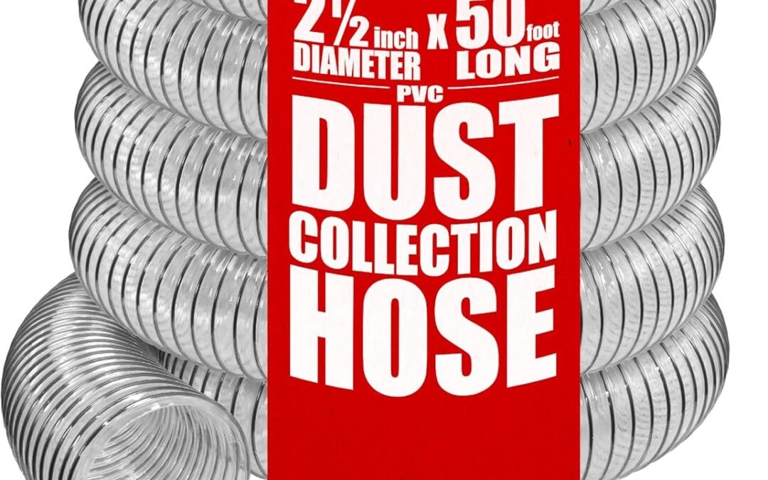 OEM PVC Dust Collection Hose w/4 Thumbscrew Clamps, Puncture Resistant, Carbon Steel Wire, Clear Flexible PVC Dust Collector Hose, Proudly Made in USA (2 1/2″ x 50′) Factory