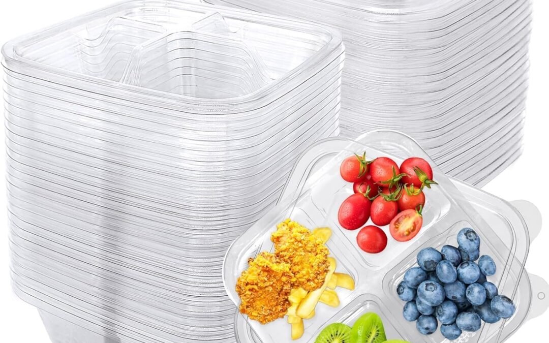 OEM Peohud 30 Pack Clear Bento Snack Containers, 4 Compartment Food Storage Containers, Reusable Meal Prep Containers, Plastic Divided Bento Boxes with Lids for Lunch, Work, Travel Factory