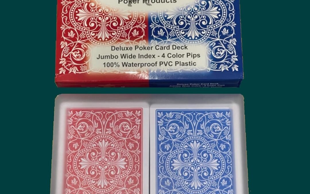 OEM Plastic Playing Cards – Jumbo Index, Large Print, Waterproof – 4 Color Pips, 2 Color Backs – Durable Poker Deck for Seniors, Kids, and Game Nights – 2 Decks with Plastic Case and Slipcover Factory