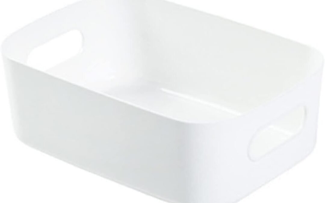 OEM Plastic Storage Basket, Desktop Storage Basket with Handle Reusable PP Cosmetic Storages Box Desktops Sundries Organizer with Handle for Household(Small-White) Factory
