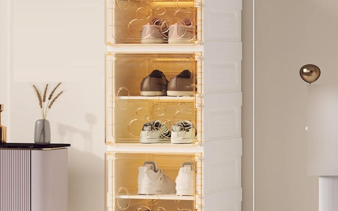 OEM Plastic shoe cabinet, shoe storage box, transparent plastic box, foldable, with magnetic door, installation-free, space-saving, stable structure, PS+PP material, suitable for living room ( Size : Six Factory