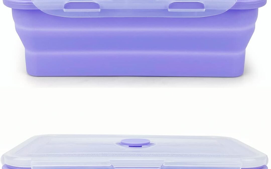 OEM Purple Collapsible Sandwich Container, Silicone Lunch Container Bento Box with Plastic Lid, Microwave Safe, Camping Bowl For Meal Prep, Travel and Hiking, 40oz/1200ML Factory