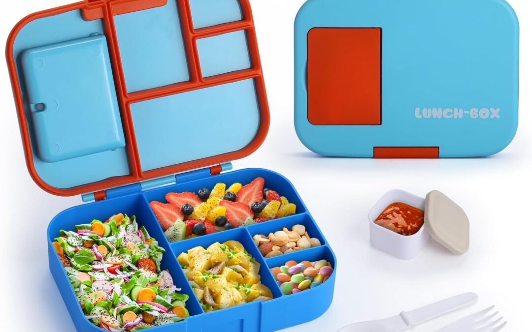 OEM QQKO Bento Box for Kids, Bento Box Adult Lunch Box, Lunch Containers for Kids Girls Boys with 5 Compartments, Lunchable Food Container with Utensils, Sauce Jar, 1300ML, Blue Factory