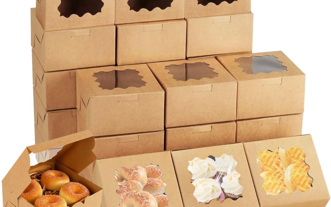 OEM QTLCOHD 100 Pack 6 x 6 x 3 Inches Bakery Boxes with Window, Brown Individual Cupcake Cookie Boxes, Kraft Paper Pastry Box for Pastries, Cookies, Pie, Donuts, Macaroon Factory