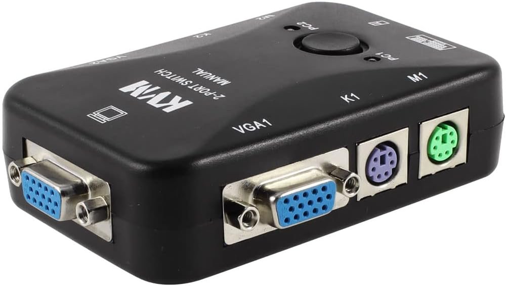 OEM Qtqgoitem Male Mini Din 6pin PS/2 2 Port PC Computer Selector VGA KVM Switch Box Black (Model: DCB 38c eb4 d92 a65) Factory