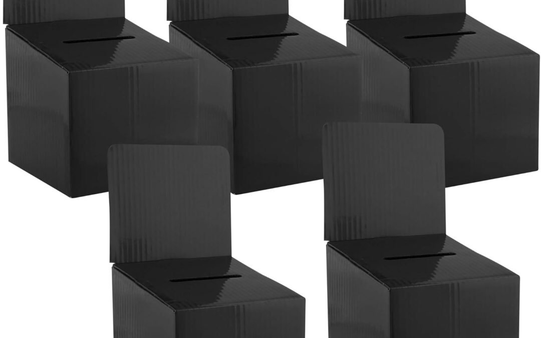 OEM Raffle Ticket Box Donation Collection Ballot Box Reusable Sturdy thick Cardboard Box with Slot comment Suggestion Box With Removable Header 6H x 6W x 6D, Display area 6H x 6W(Black 5 pack) Factory