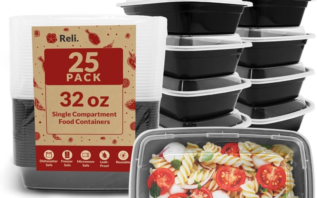 OEM Reli. Meal Prep Containers 38 oz (25 Pack) 1 Compartment Meal Prep Containers Reusable, Microwave Safe | Plastic Togo Box for Food | Disposable Food Box with Lids for Takeout, Leftover Factory