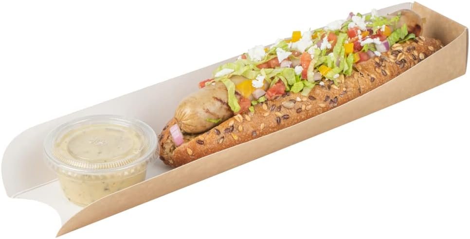OEM Restaurantware Bio Tek 11.8 x 2 x 1.3 Inch Hot Dog Trays 200 Open-Design Hot Dog Containers – Greaseproof Recyclable Kraft Paper Hot Dog Serving Trays Factory
