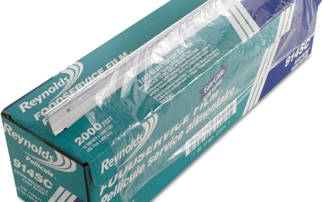 OEM Reynolds 914SC PVC Food Wrap Film Roll in Easy Glide Cutter Box 18-Inch x 2000 ft Clear Factory