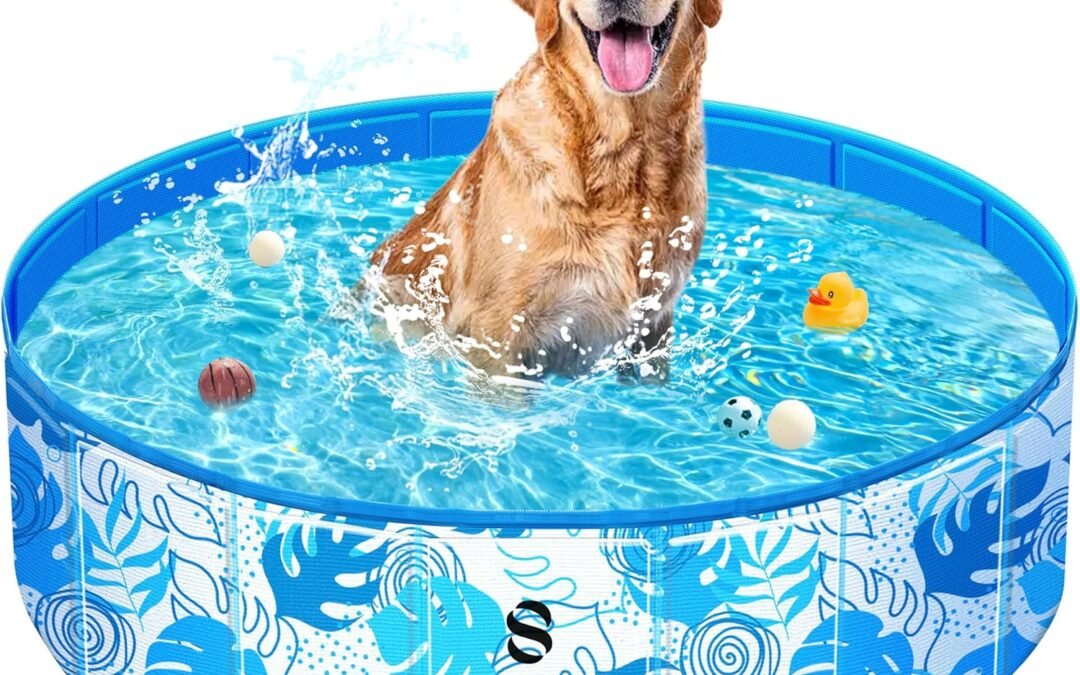 OEM SLOOSH Foldable Dog Kiddie Pool – Portable Hard Plastic Kids Baby Doggie Swimming Pool, Anti-Slip Thick PVC Collapsible Pets Cats Whelping Box Puppy Bathtub (32″ x 8″) Factory