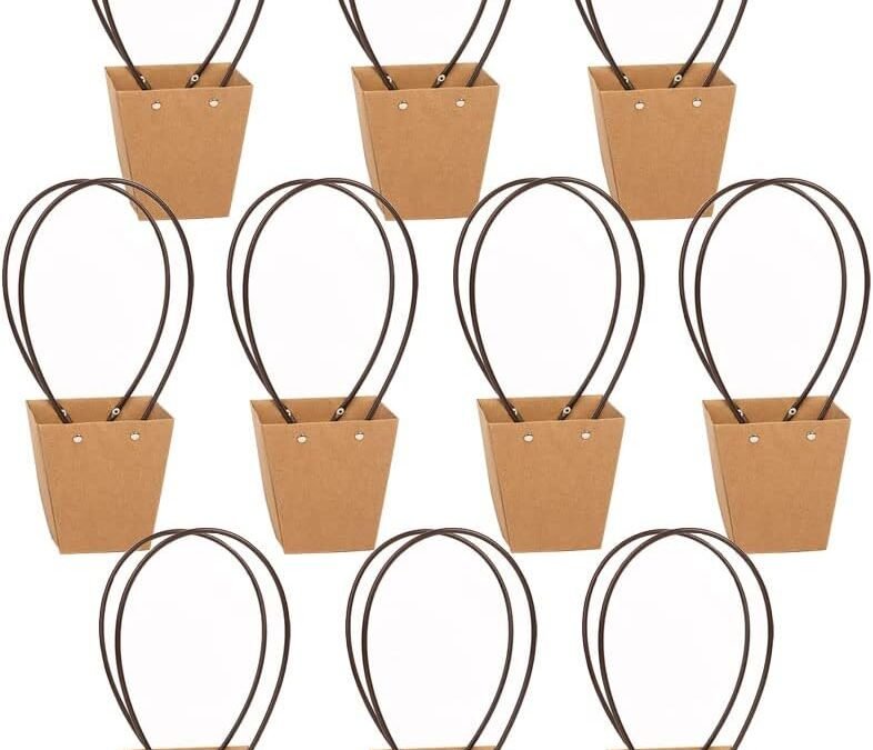 OEM STKMELON 20Pack Kraft Paper Flower Gift Bags Bouquet Bags Box Waterproof Brown Paper Carrier Bags with Handle Tote Bags for Birthday Wedding Party Favors (T3-20Pack)… Factory