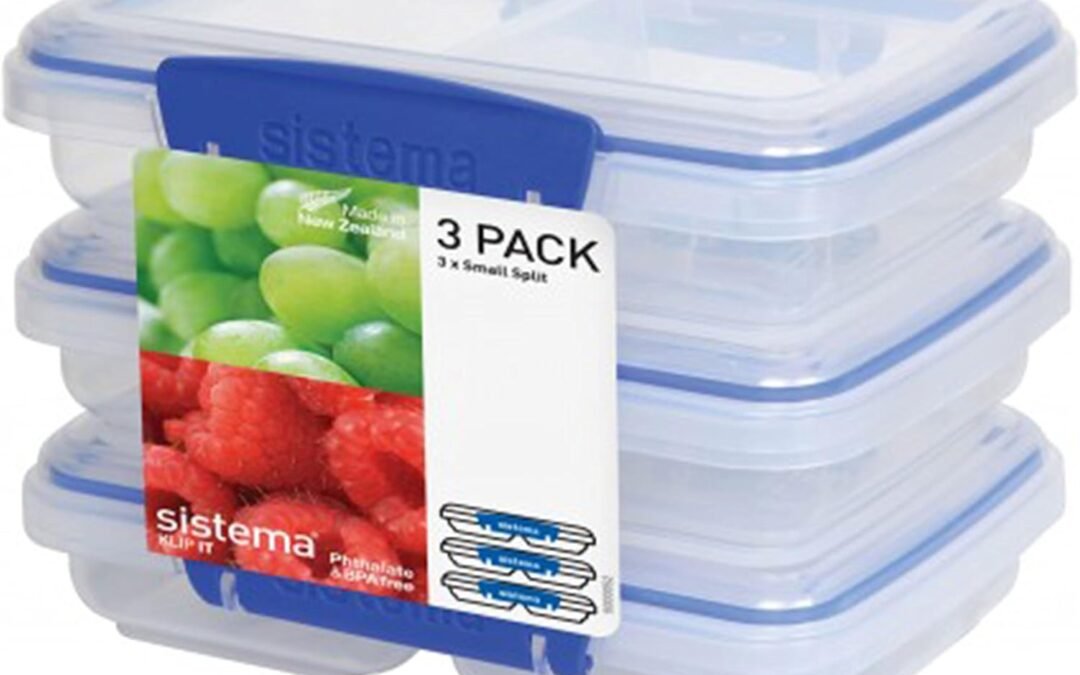 OEM Sistema 3-Piece Food Storage Containers with 2 Compartments and Lids for Meal Prep, Dishwasher Safe, 11.8oz, Clear/Blue Factory