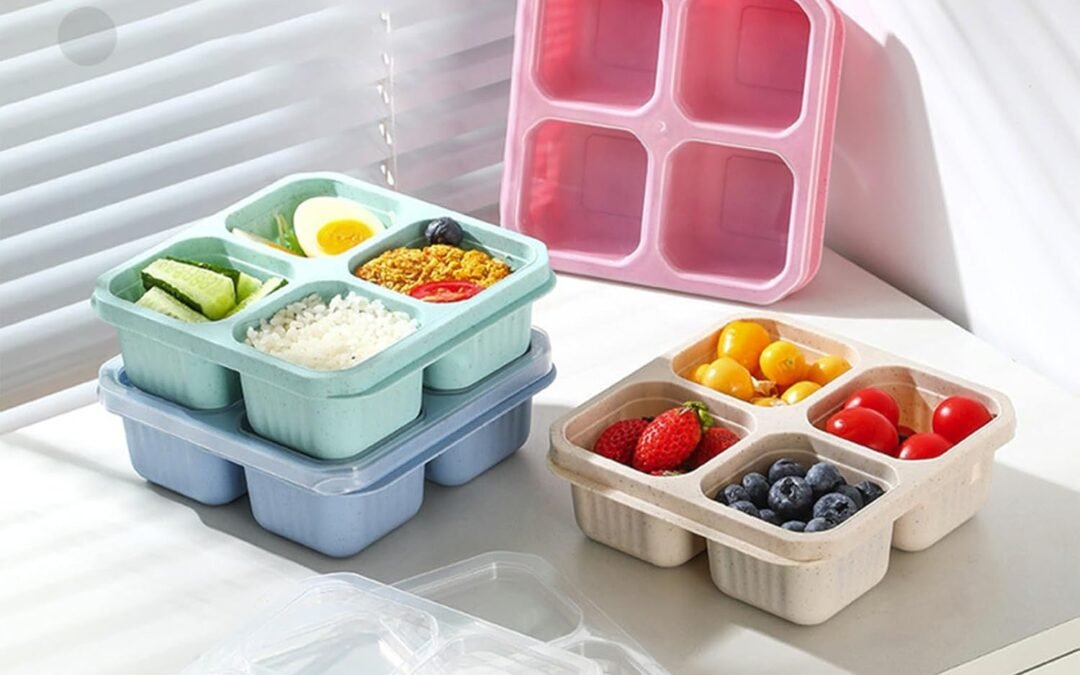 OEM Snackle Box Container, Food Storage Containers with Lids, 4 Pcs Reusable Lunchable Stackable, 4 Compartments, Microwave & Dishwasher Safe, Odorless & Easy Clean, for Home, Work, Travel Factory