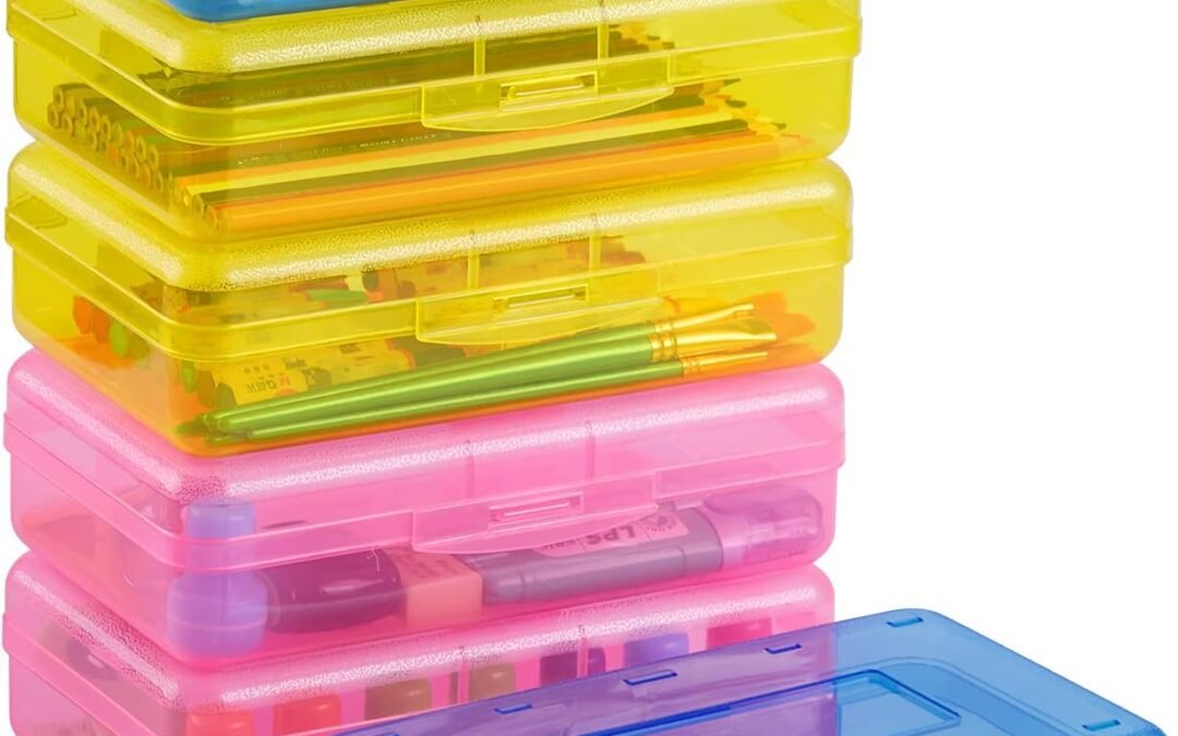 OEM Sooez Plastic Pencil Case Box 6 Pack, Colored Large Craft Storage Bulk, Plastic Containers with Snap-tight Lids, Hobby Art School Supply 0rganizer, Marker Bead Pen Bins Organizer,Stackable, Clear Factory