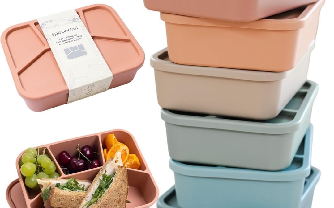 OEM Spoondrift 100% Food Grade Eco-Friendly Leak-Proof Silicone Bento Box Lunchbox, Microwave Safe | For Child And Adult, 4 Compartment, Choose from 6 Colors, Includes 1 Box (Terracotta) Factory