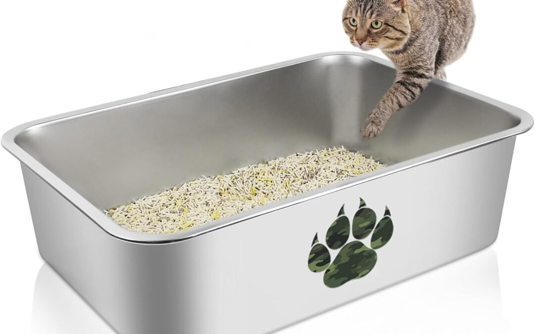 OEM Stainless Steel Cat Litter Box, High Side Cats Toilet Metal Litter Box, Pet Cleaning Tool for Cats, Rabbits, Splash-Proof and Non-Stick Cat Poop Box odorless, Camo Paws 23.6″x15.7″x5.9″ Factory