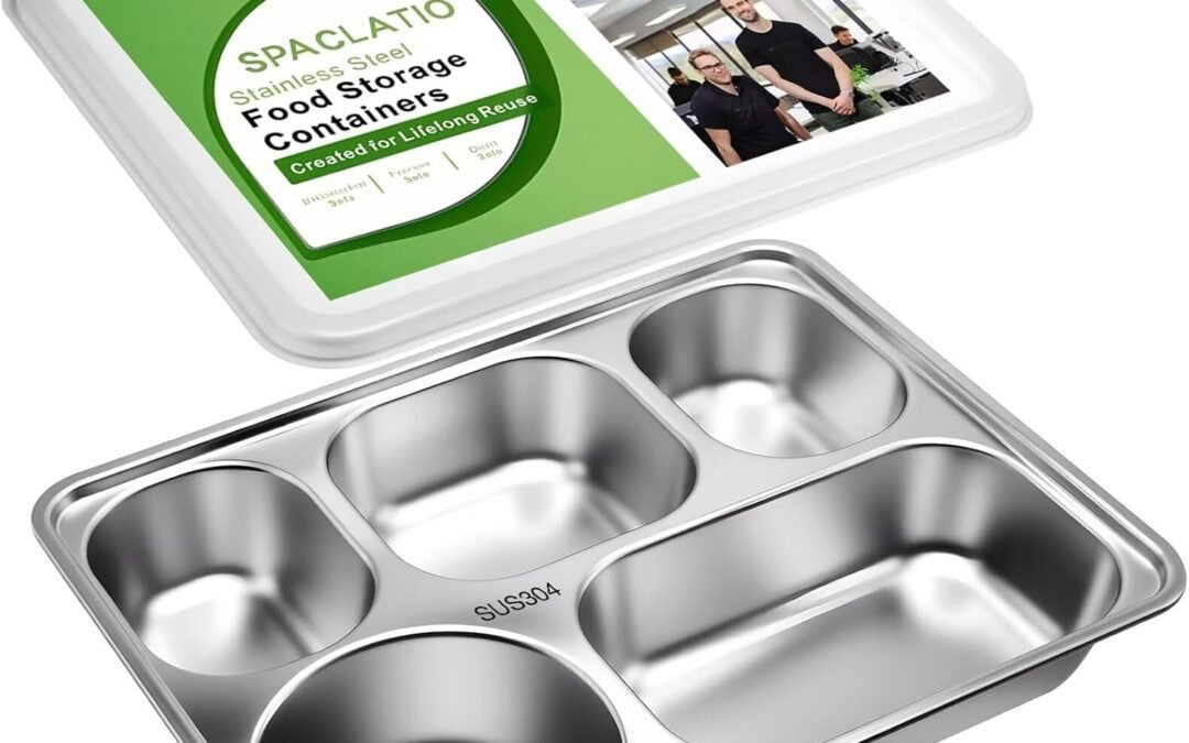 OEM Stainless steel bento Box – 5-compartment lunch box with PP lid, adult’s spillproof and reusable meal preparation food storage, BPA-free 18/8 stainless steel snack container. Factory