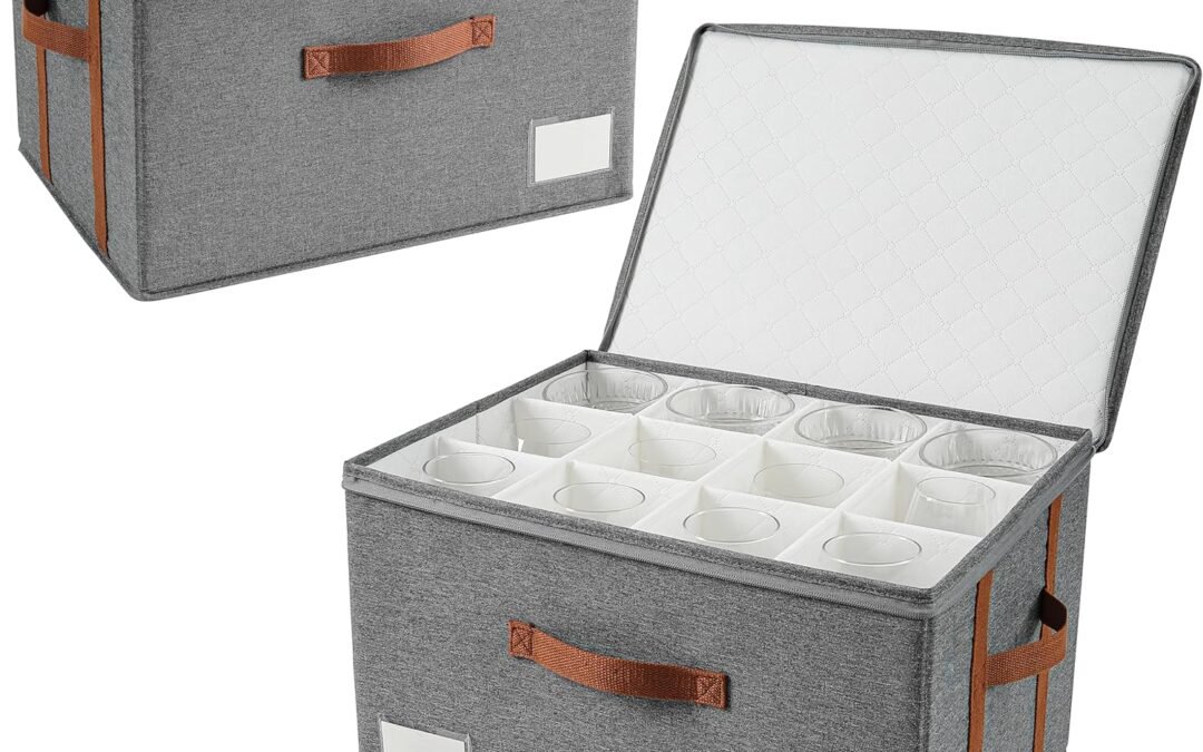 OEM Stemware Storage Cases,Wine Glass Storage Box,with Dividers,Holds 12 Red or White Wine Glasses, Durable Glassware Storage Containers for Crystal or Stemware (Grey red, 2 Stemware storage cases) Factory