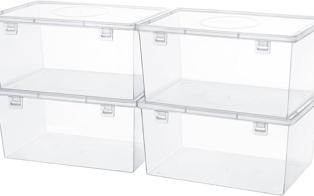 OEM Storage Box, Storage Bins Plastic Clear Box Craft Organizers Storage with Lids, Small Containers Stackable Case Box for Nail Polish Bead Sewing Tool, 4 pack, 7.48” x 4.8” x 3.81”,Clear Factory