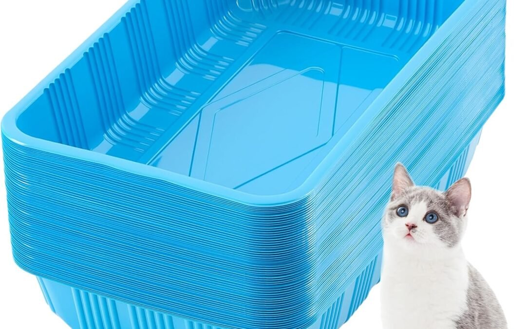 OEM Tessco for you 60 Pack Cat Disposable Litter Boxes Plastic Kitty Litter Trays Recyclable Pans for Pet Travel, 16.7 x 10.5 x 3.4 Inch (Blue) Factory