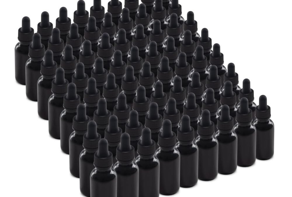 OEM The Bottle Depot – 72 Pack – 1 oz Glass Bottle with Dropper – Black UV – 20-400 Neck Finish – Boston Round Bottles – UV Rays Protection Factory