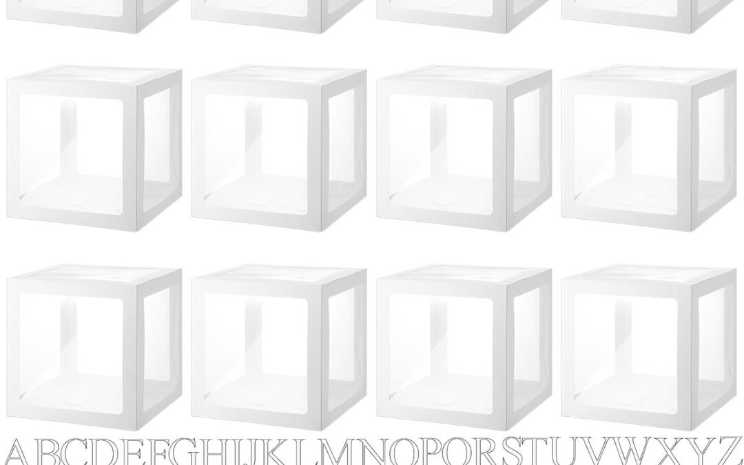 OEM Thyle 12 Pcs Transparent Balloon Boxes Clear Balloon Boxes with 99 Letters for Baby Shower Gender Reveal Grad Birthday Party Bridal Wedding Anniversary Backdrop Decoration (White) Factory